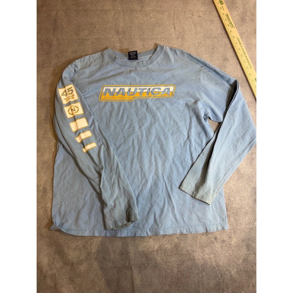 Nautica Jeans Company Mens Blue Long Sleeve Graphic T-Shirt Cotton Small